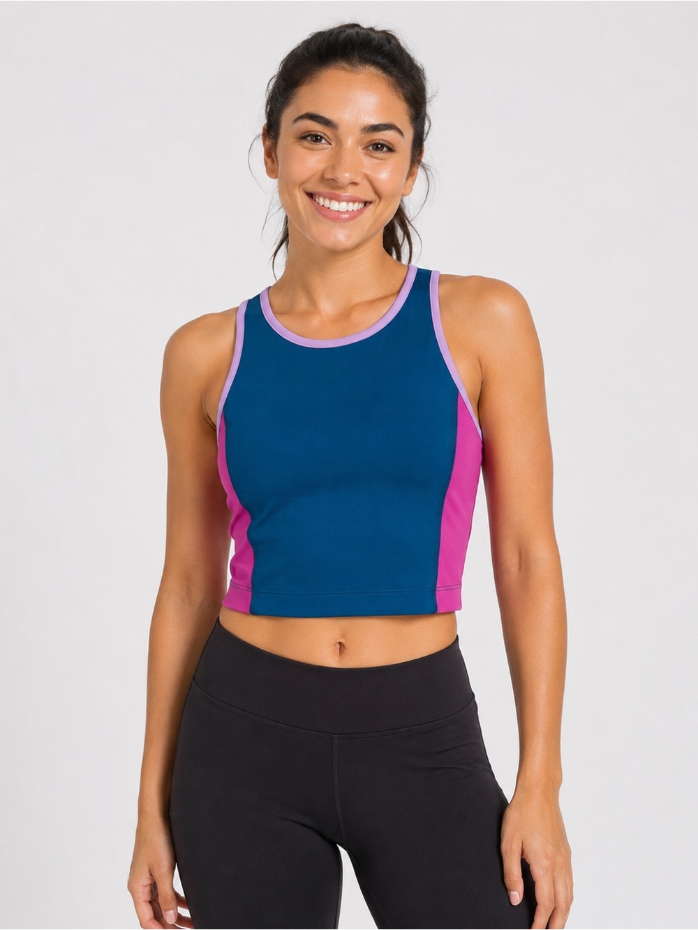 Lou & Grey XS Colorblock Cropped Racerback Athletic Tank Top Teal Pink NWT